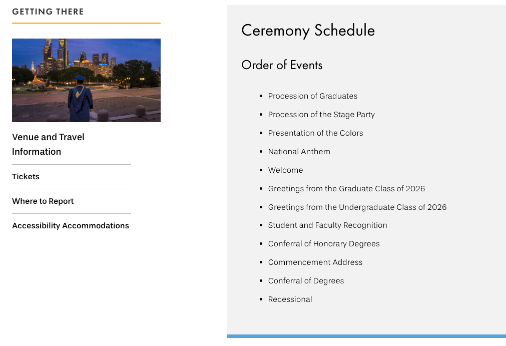 Drexel commencement — Getting There, venue and ceremony schedule