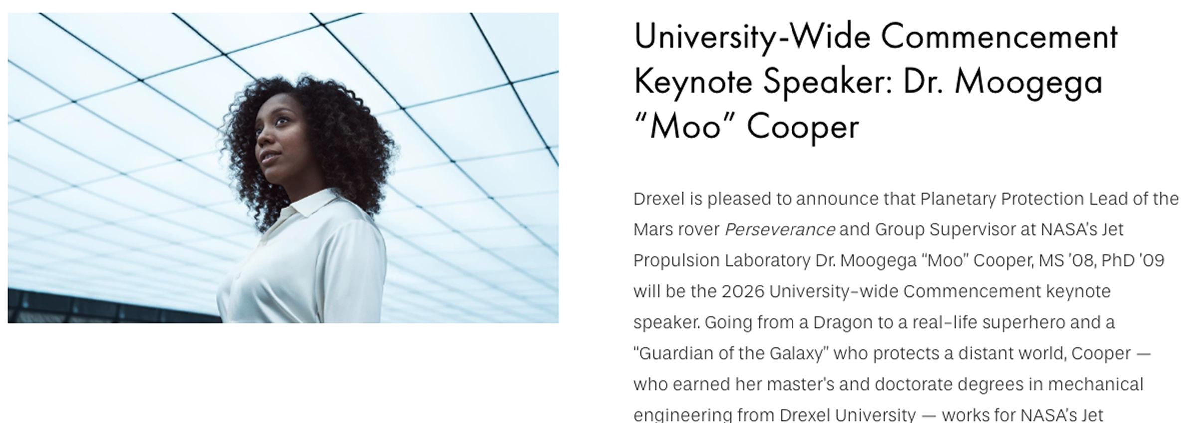 University-wide commencement keynote speaker section
