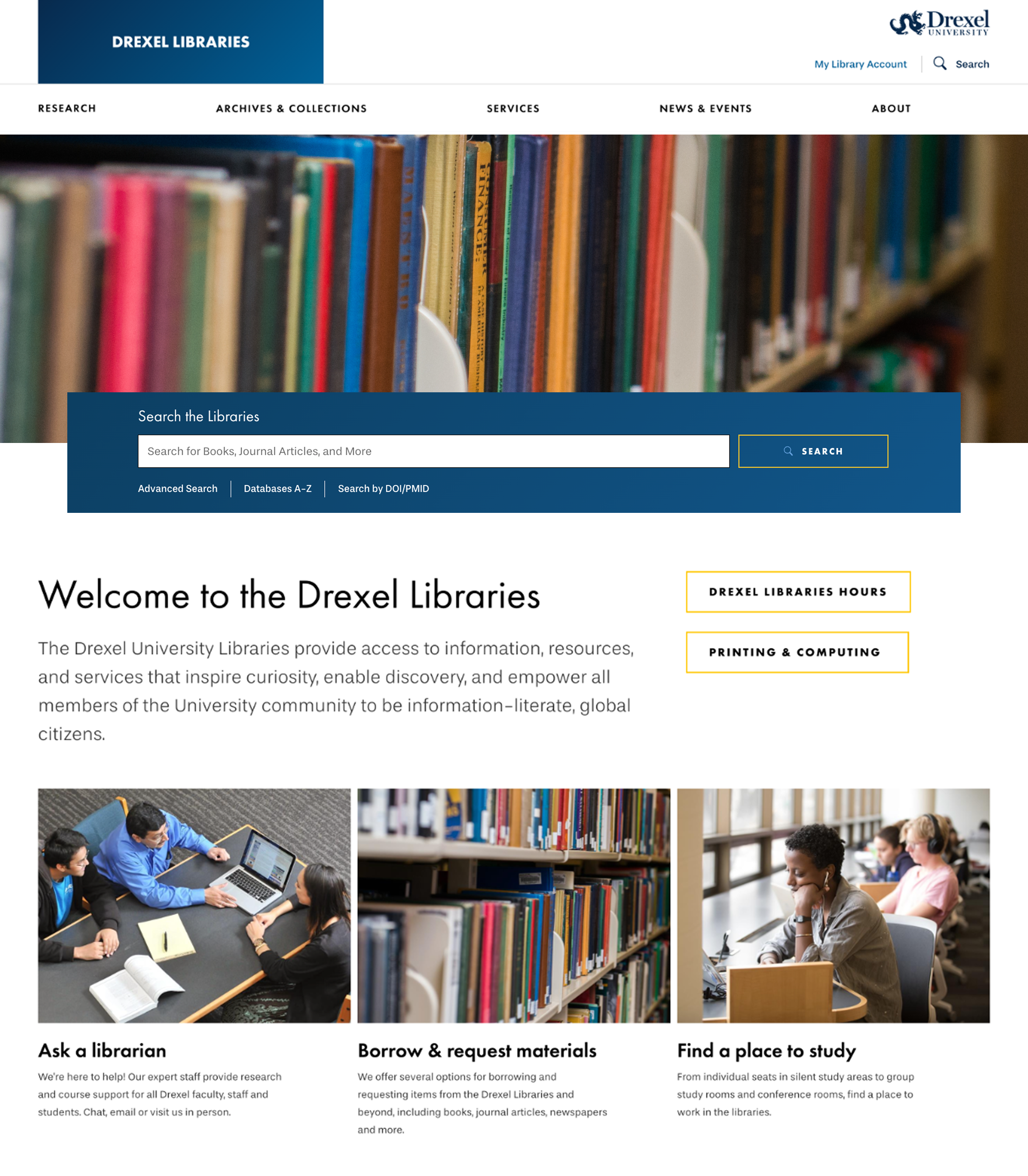 Drexel Libraries website — existing site